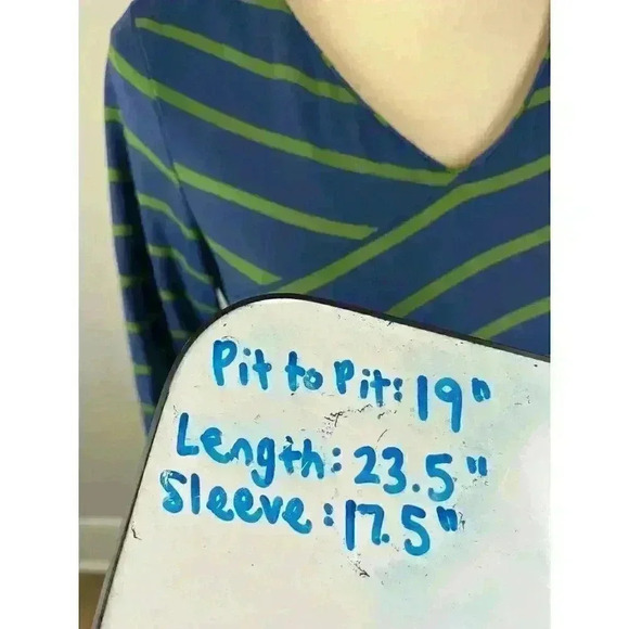 J. Mclaughlin Catalina Cloth 3/4 Sleeve Blouse Spandex Blue Green Striped Size S - Picture 12 of 14